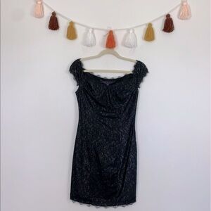 Guess Off The Shoulder Fitted Black Lace Mini Dress Size 4